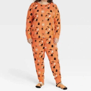 Hyde & Eek Holiday Halloween Women’s Plus Size 2X Pajama Set Black Cat Bats XXL